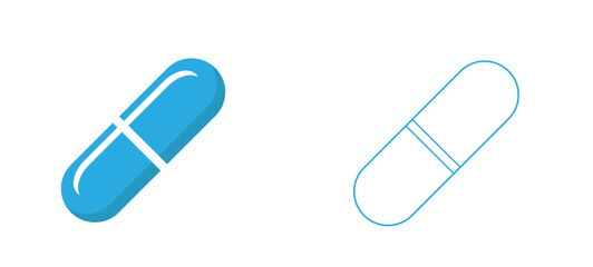 blue capsule medicine, color and outline, icon on a white background