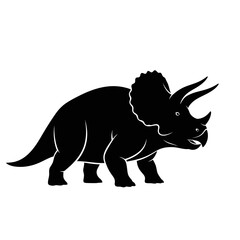 Obraz premium Silhouette of a Triceratops Dinosaur Vector Icon - Horned Prehistoric Animal Black Shape Illustration Isolated on White Background