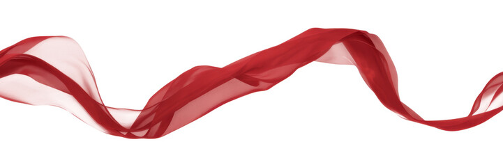 Dynamic Red fabric, flowing cloth, and waving textile create an elegant drapery of translucent material against a clean white background, perfect for design and abstract concepts.