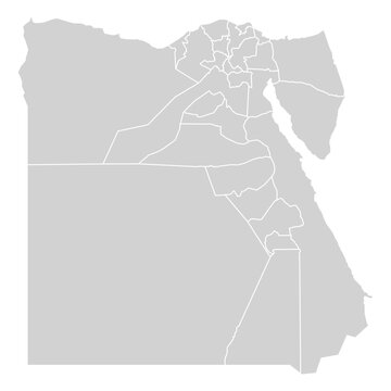 Grey with White Outline Egypt Map with District Borders African Country