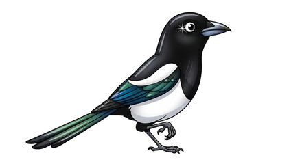 A colorful magpie standing alone on a transparent background