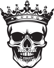 Fototapeta premium Detailed skull with crown silhouette vector illustration in black and white 