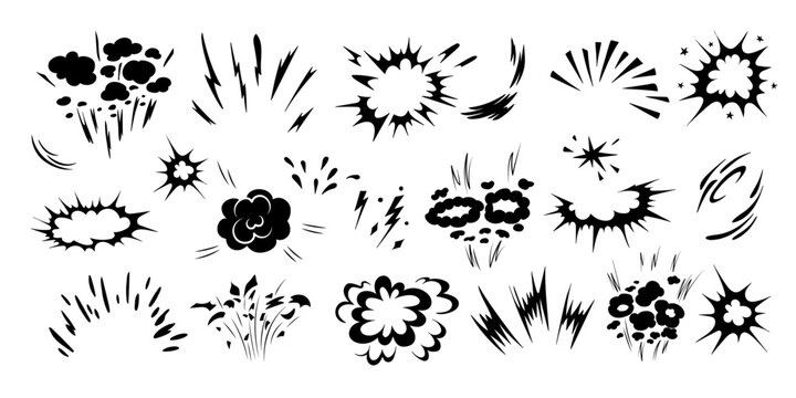 Superhero doodle effect, hand-drawn, with dynamic speed lines, a collection of animated cartoon motion elements and an explosive comic burst effect vector illustration.