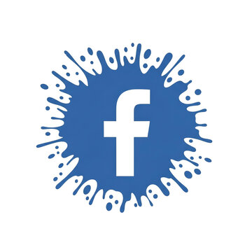 Radial splash editorial Facebook logo featuring white f icon surrounded by dynamic blue paint droplets, expressive illustration for social networking concept