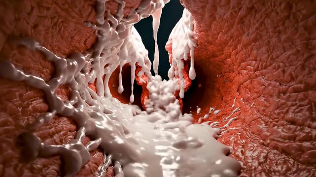 Internal Asthma Attack In Lung Bronchioles Showing Bronchoconstriction Inflammation Mucus Obstruction And Turbulent Airflow