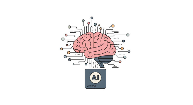 Artificial intelligence brain concept with circuit board connections and AI icon.