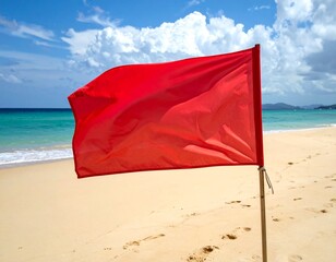 AI Generated - A red warning flag on a beach - high hazzard