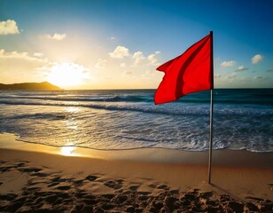 AI Generated - A red warning flag on a beach - high hazzard