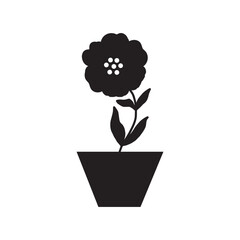 Potted Plant Flower Silhouette Vector Illustration On White Background.