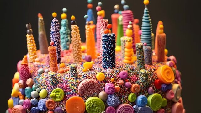 Colorful Candy Cake with Sprinkles and Decorations.
