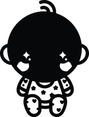 Cute Black Silhouette Baby Character with Big Eyes.
