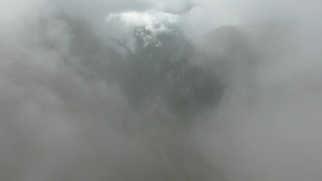 Aerial view of medieval Zilkale castle in the Firtina Storm valley among the clouds of the Pontic mountains, Black Sea Region of Rize Turkey