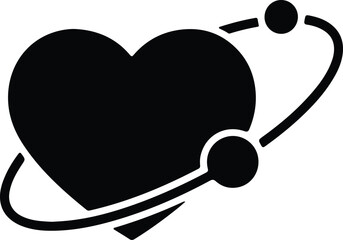 silhouette heart atom with orbiting particles and planetary rings vector design © AbuSadat