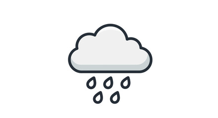 A simple cartoon illustration of a grey cloud with raindrops falling, depicting rain weather.