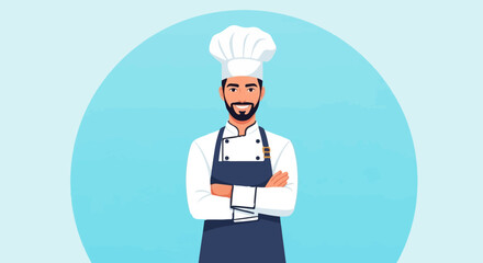 Smiling male chef with crossed arms in uniform and toque