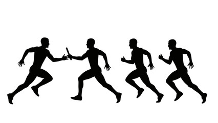 Four Silhouette Men Running Relay Baton.