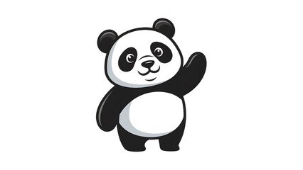 Obraz premium Charming black and white panda character illustration cheerfully waving its paw, a delightful symbol of friendliness and greeting