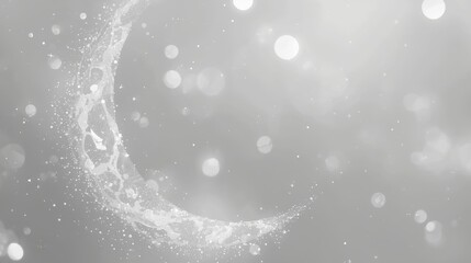 Fototapeta premium A grayscale image of a sparkling crescent shape with bokeh lights on a smooth background
