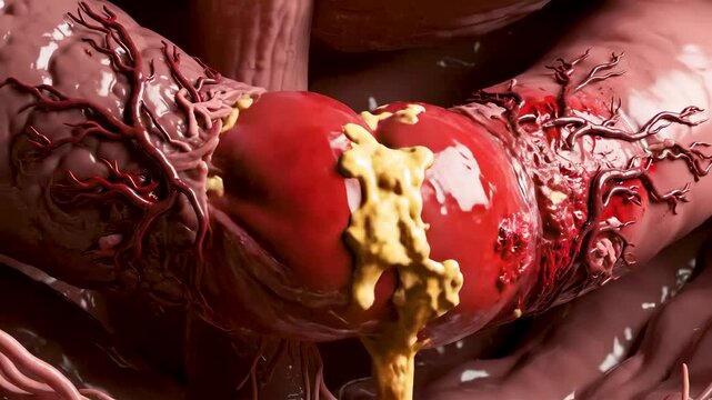 Acute Appendicitis Progression Showing Fecalith Blockage Bacterial Infection Swelling Pus Vessel Congestion And Impending Rupture