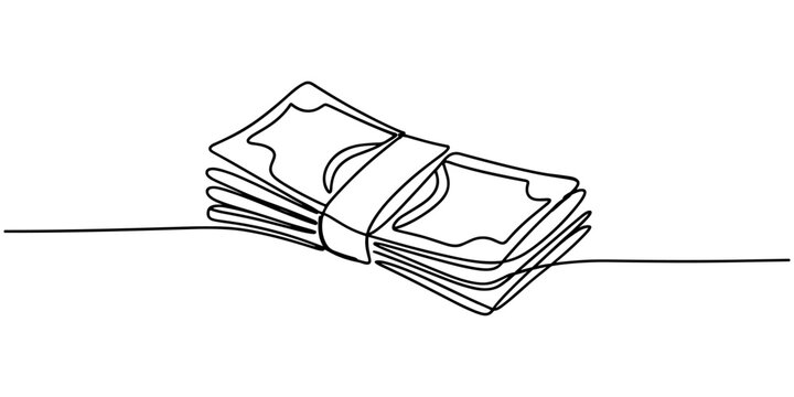 Continuous line, one banknote with dollar symbol in the center, money, financial business illustration. Continuous single one line drawing art of money paper. Editable outline