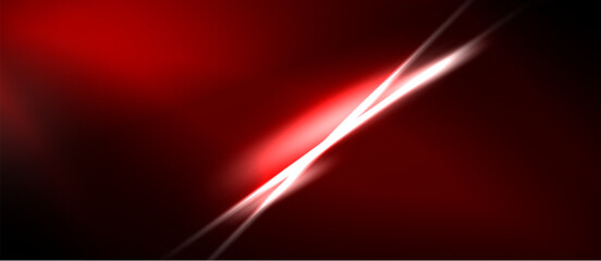 Abstract red background. Diagonal light streaks create dynamic visual effect. Dark areas contrast bright illumination. Simple, modern design. © antishock