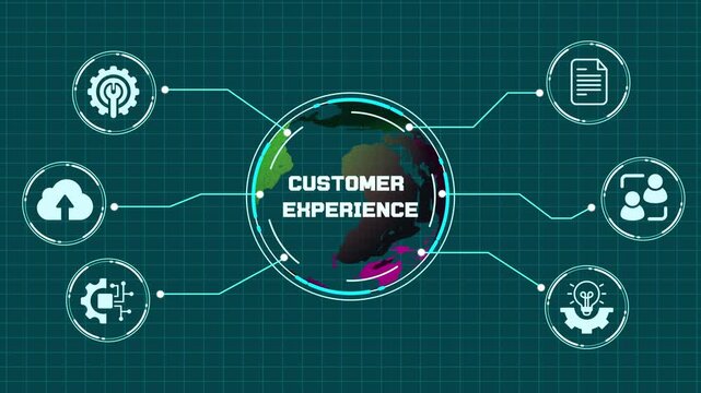 Digital customer experience concept with interactive touchpoint icons for modern business marketing.