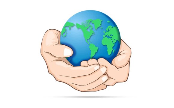 4K animation Hands holding globe, earth. Earth day concept. Saving the planet, environment.