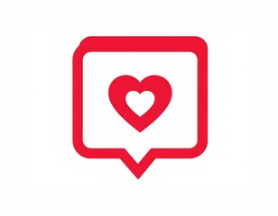 Love heart in speech bubble, red icon. Like notification message, vector flat 