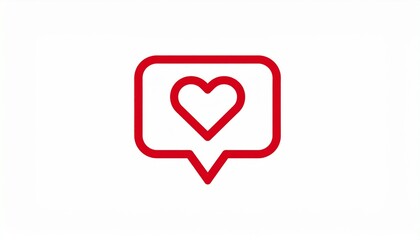 Love heart in speech bubble, red icon. Like notification message, vector flat 