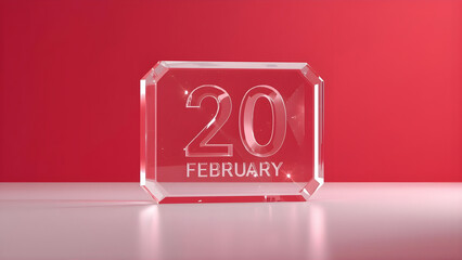 Crystal glass block with february 20 date engraving