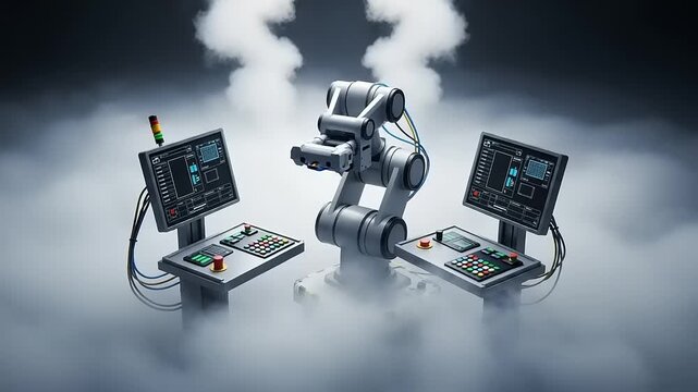 Robot Arm Working with Computer Systems.