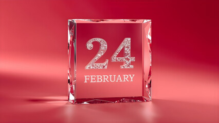 Engraved crystal glass block with date 24th february