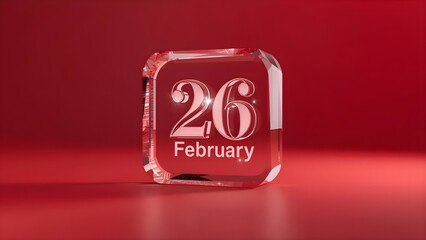 A glass block with the date 26 february engraved on it