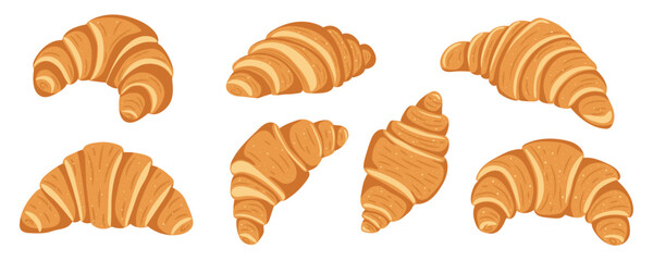 Fototapeta premium Set of French croissants. Hand drawn illustration of very cool food croissant bakery. Great for design menu cafe, bistro, restaurant, label and packaging