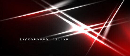 Naklejka premium Abstract design features bright red, white light streaks over black background. Dynamic composition creates modern visual effect.