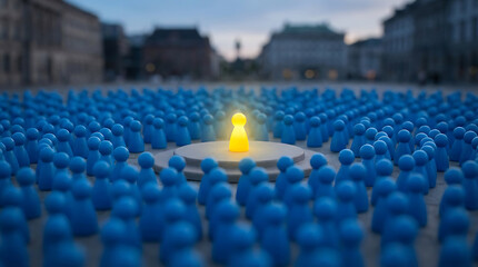 Fototapeta premium Unique individual standing out in a crowd with glowing leadership