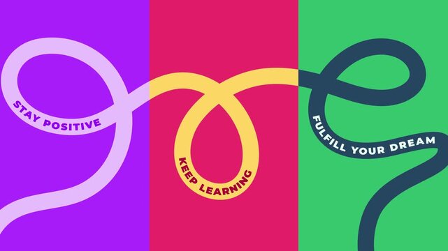 Animated, vibrant abstract motivational poster design. Colorful, fluid, wavy lines, and inspirational quotes animation graphic design. Modern background illustration