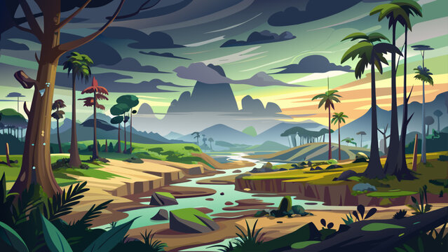Very beautiful yet dramatic landscape of Amazon rainforest deforestation under a gray sky, highlighting environmental destruction, habitat loss, and urgent conservation needs.
