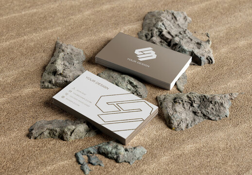 Business Card Mockup on Beach Sand &ndash; Natural Branding Scene