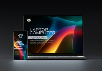 Smartphone and Laptop on Black Background – Premium Digital Device Presentation