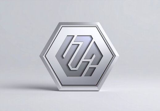 Logo Engraved in Hexagonal Silver Plate Mockup