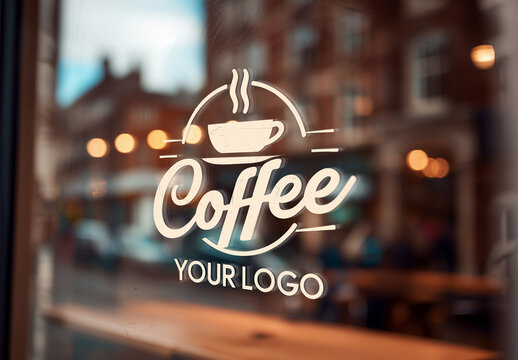 Logo Decal Close-up on a Window Glass Mockup