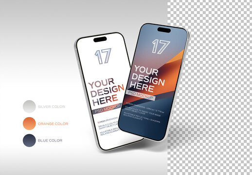 Two Isolated Smartphones Floating On Editable Background Mockup
