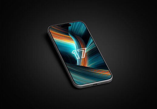 Smartphone With Shadow Laying On Black Background Mockup