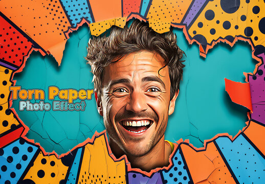 Comic Pop Art Torn Paper Photo Effect Mockup