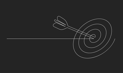 Continuous Line Drawing of Dart Hitting Bullseye on Target - Business Goal Achievement Concept
