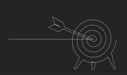 One Line Drawing of Target with Arrow in Bullseye - Success and Goal Achievement Concept