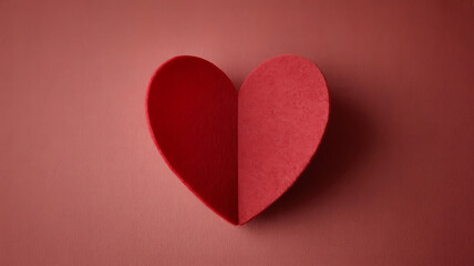 Fototapeta premium Simple red paper heart symbol on a textured pink background
