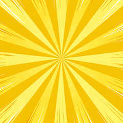 Fototapeta premium Bright Yellow Sunburst Background with Radial Lines and Comic Book Halftone Effect