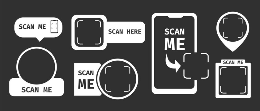 Qr scan code frame, template. QR code with inscription scan me with smartphone. Scan me icon. Scan qr code icon for payment, mobile app